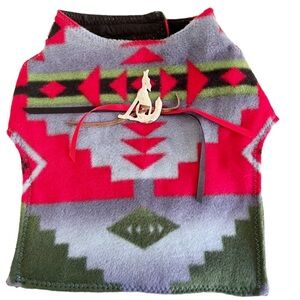 Handmade Southwestern Fleece Dog Jacket With Metal Howling Wolf Pendant Small